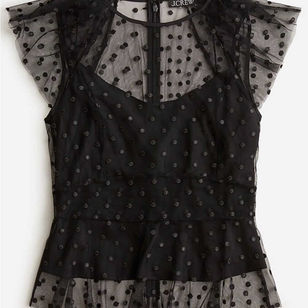 J. Crew Black Sheer Polka Dot Blouse - Picture 3 of 10